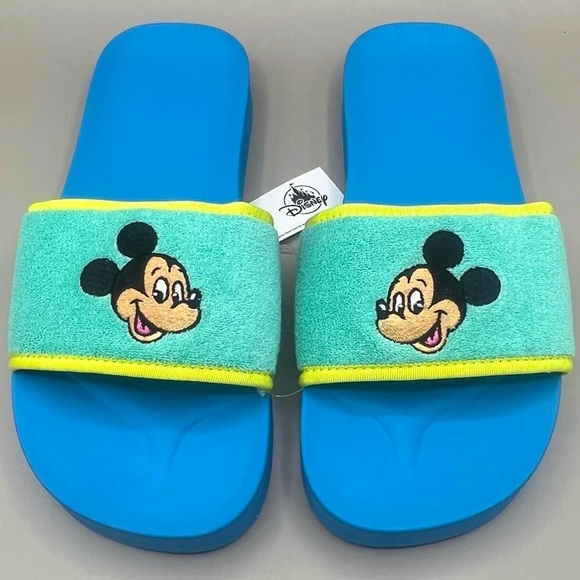 Disney MICKEY MOUSE Blue & Green Slip-On Slide Sandals Size Men’s 7, Women’s 9 - Picture 1 of 7